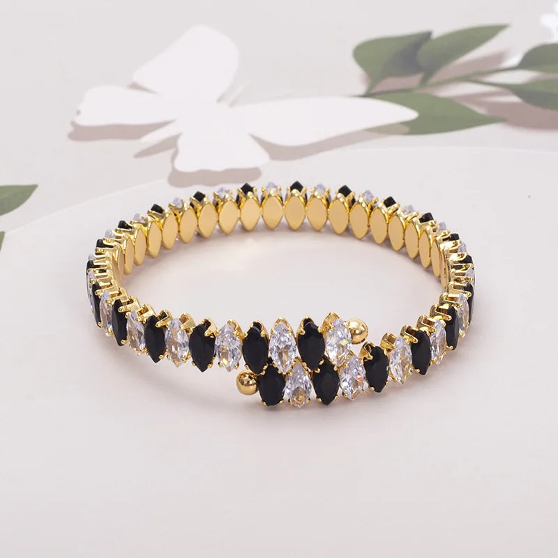 New Stainless Steel Geometric Zircon Bracelet Fashion Opening Adjustable Titanium Steel Women's Bracelet