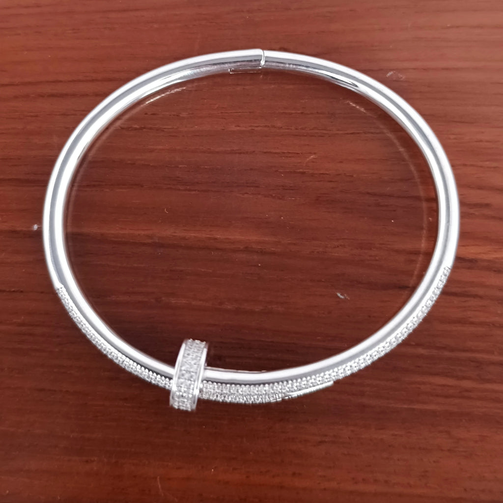 925 Sterling Silver Diamond Bezel Open Cuff Bangle – Micro Pave Rhodium Bracelet