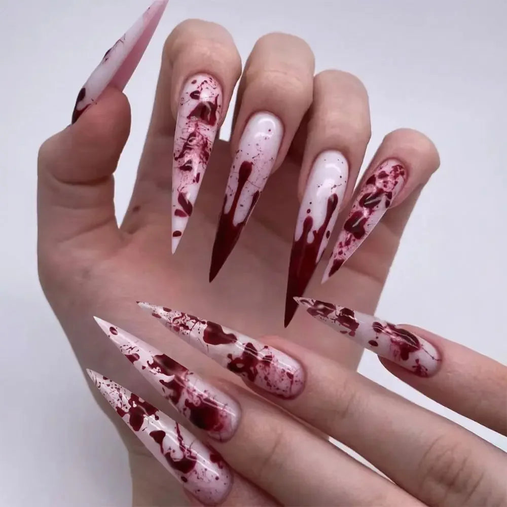 24pcs Halloween Bat Press-On Nails | Stiletto & Ballerina Almond Nail Tips | DIY Nail Art