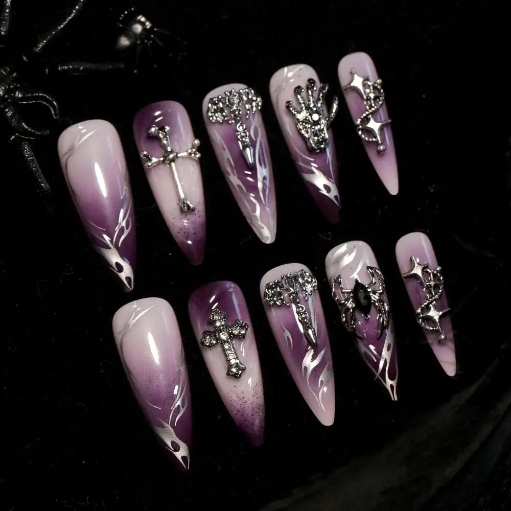 24pcs Halloween Bat Press-On Nails | Stiletto & Ballerina Almond Nail Tips | DIY Nail Art