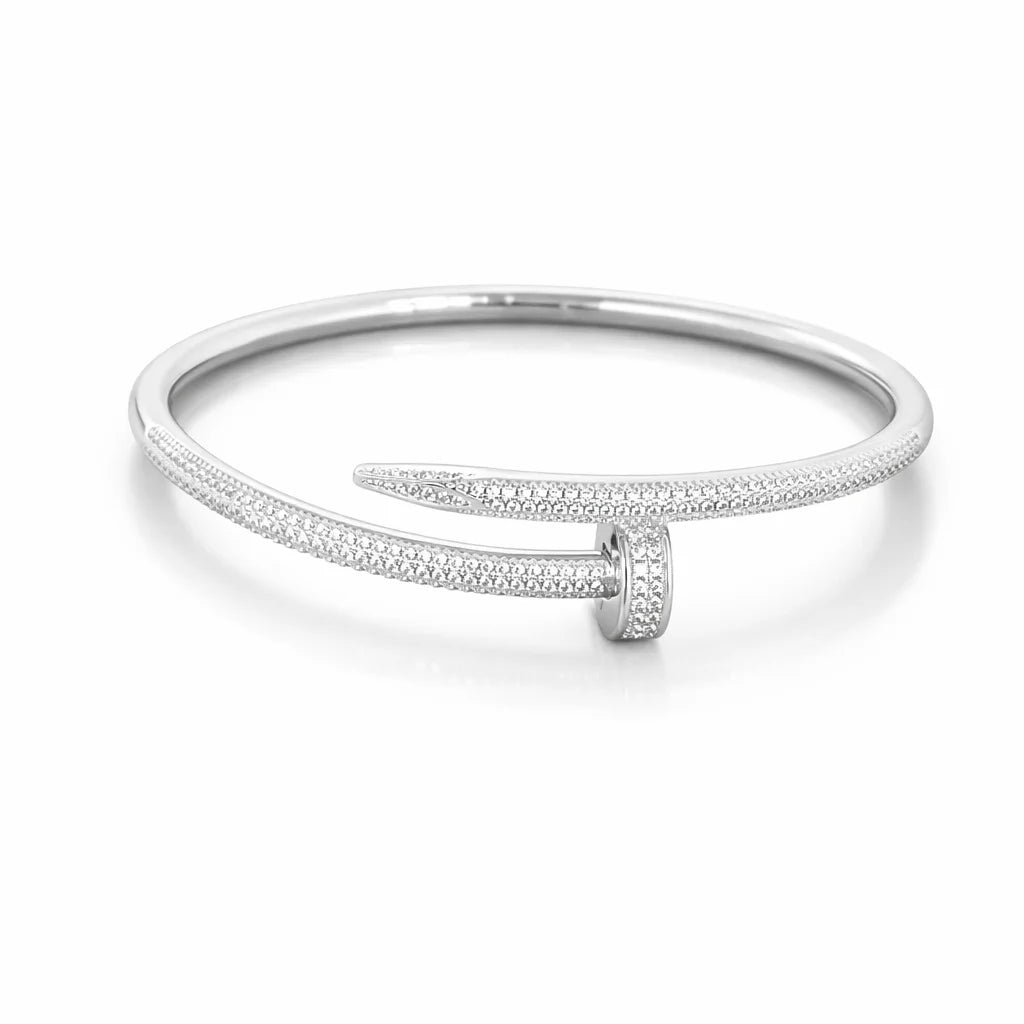 925 Sterling Silver Diamond Bezel Open Cuff Bangle – Micro Pave Rhodium Bracelet